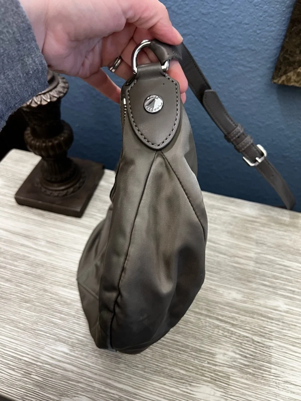 Marc Jacobs Olive Nylon Messenger Bag with Taupe Leather Trim